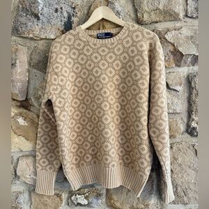 Polo Ralph Lauren 100% Camel Hair Sweater | Vintage Camel Jacquard Knit